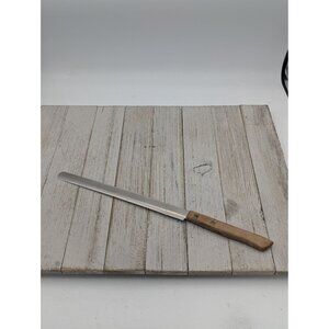 Vintage Household Stainless Slicing Bread Knife 7-3/4" Blade Wood Handle 12-1/4"